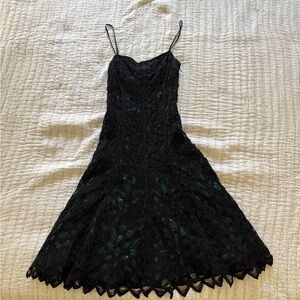 NWT Vintage Betsey Johnson Black crochet overlay Teal Dress
